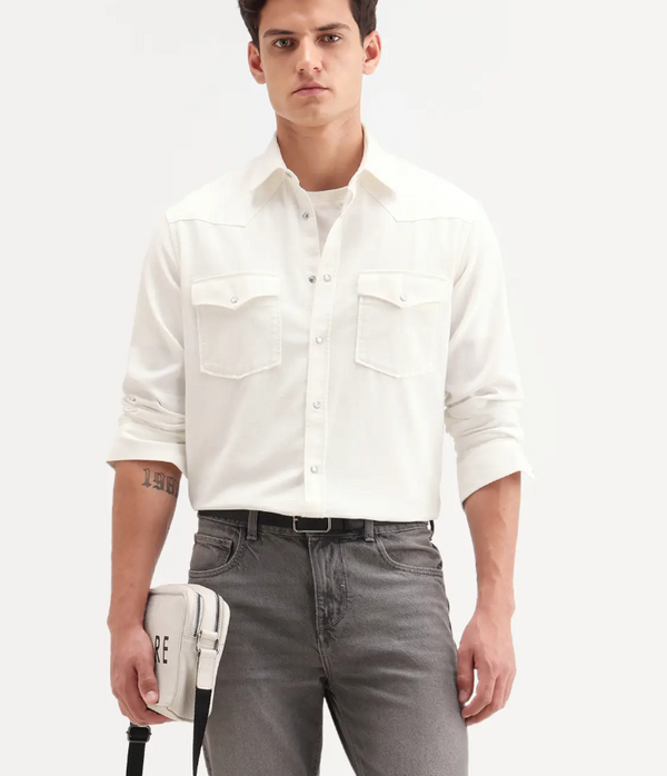 OFF WHITE TWILL CHAMBRAY SOLID SHIRT