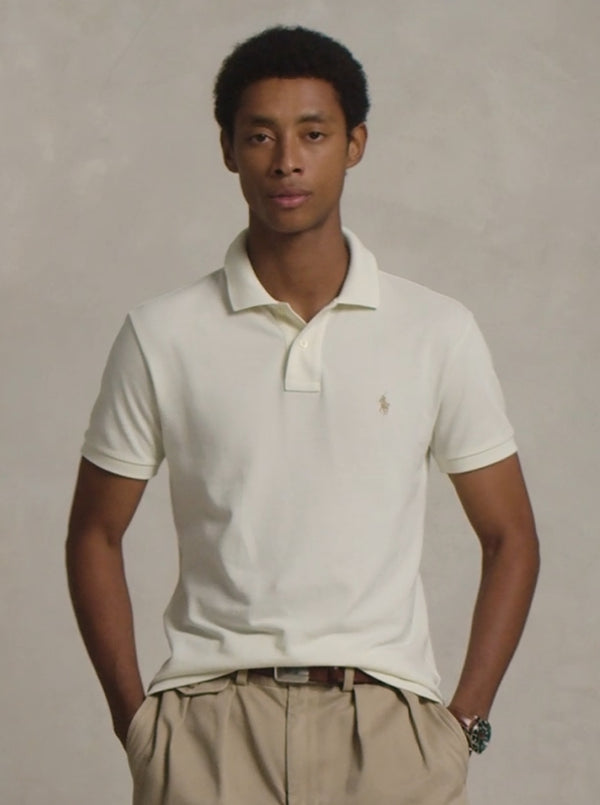 Slim Fit Mesh Polo Shirt-Cream