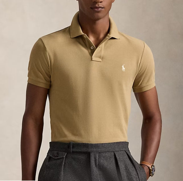 Slim Fit Mesh Polo Shirt-Cafe Tan