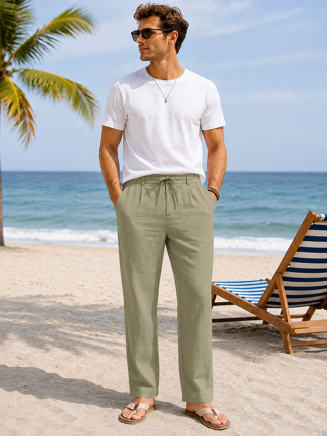 Olive Linen Trouser