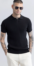 SNITCH-Sleek Striped Black Polo T-Shirt