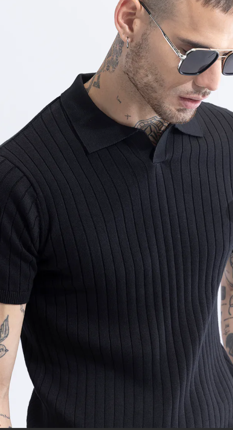 SNITCH-Sleek Striped Black Polo T-Shirt