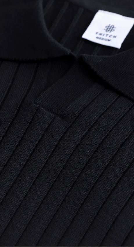 SNITCH-Sleek Striped Black Polo T-Shirt