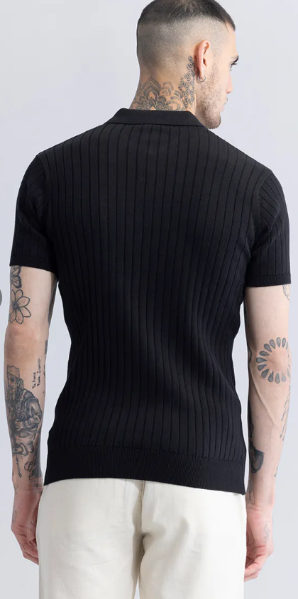 SNITCH-Sleek Striped Black Polo T-Shirt