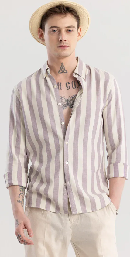 SNITCH-Aurora Lavender Stripe Shirt