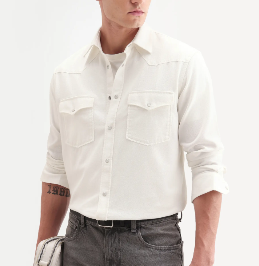 OFF WHITE TWILL CHAMBRAY SOLID SHIRT