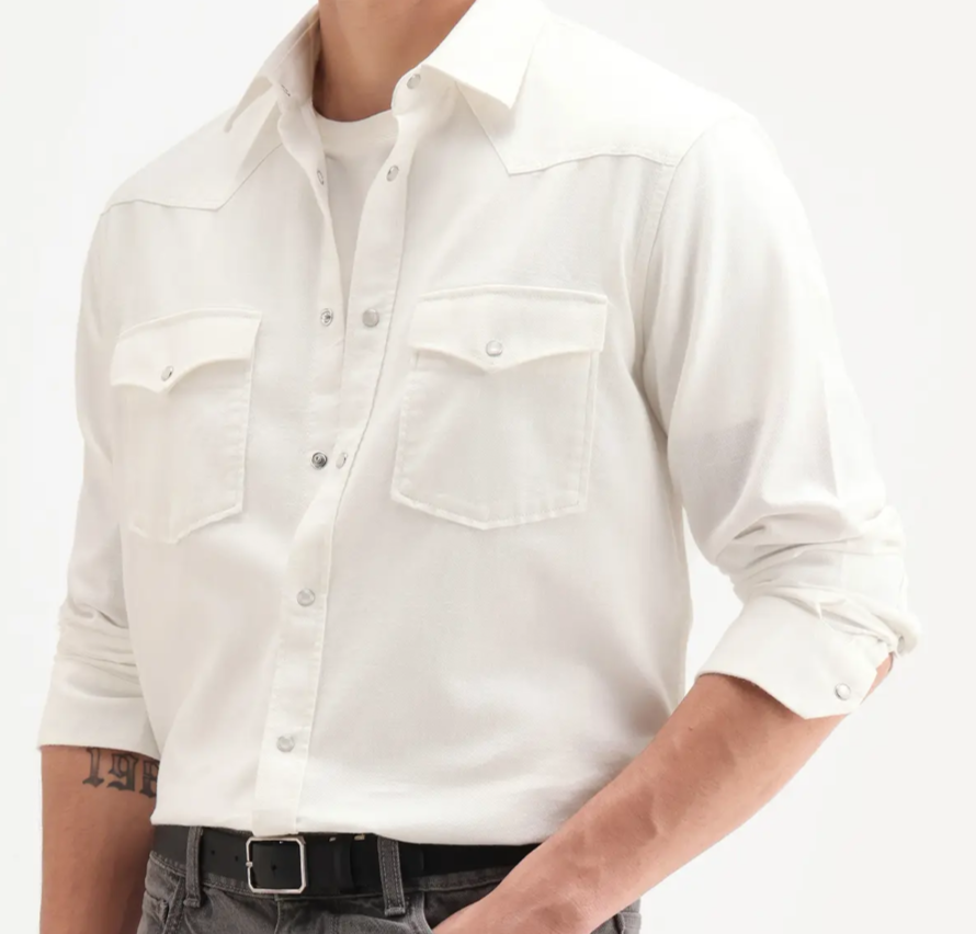 OFF WHITE TWILL CHAMBRAY SOLID SHIRT