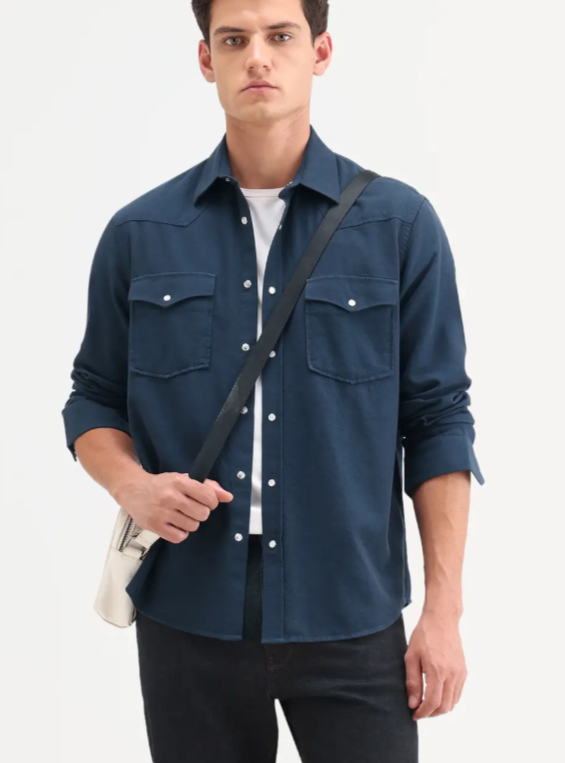 NAVY TWILL CHAMBRAY SOLID SHIRT