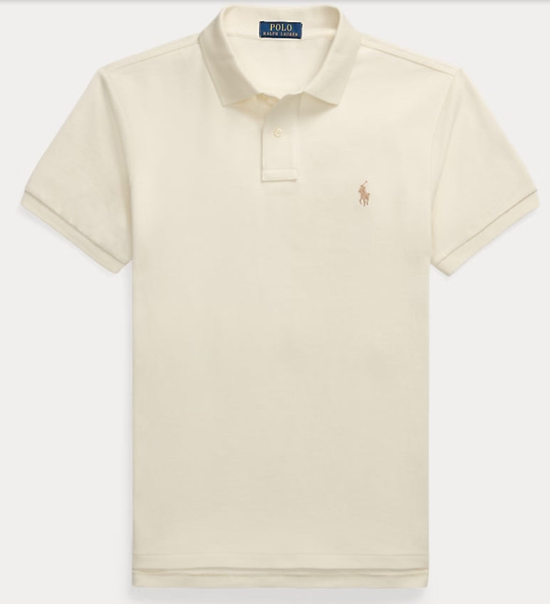 Slim Fit Mesh Polo Shirt-Cream