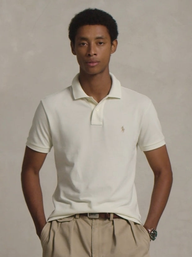 Slim Fit Mesh Polo Shirt-Cream