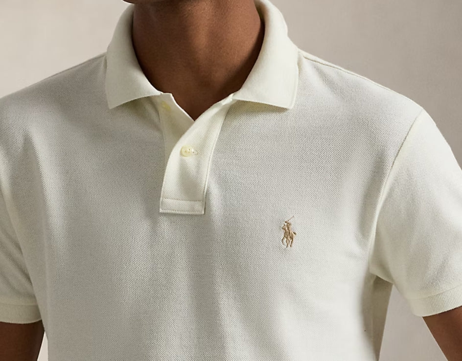 Slim Fit Mesh Polo Shirt-Cream