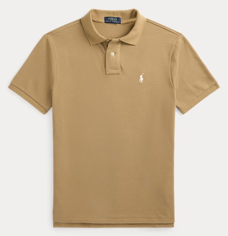 Slim Fit Mesh Polo Shirt-Cafe Tan