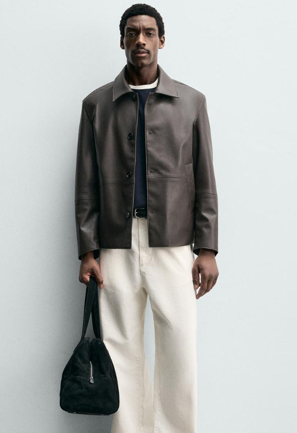 REGULAR FIT FAUX LEATHER OVERSHIRT