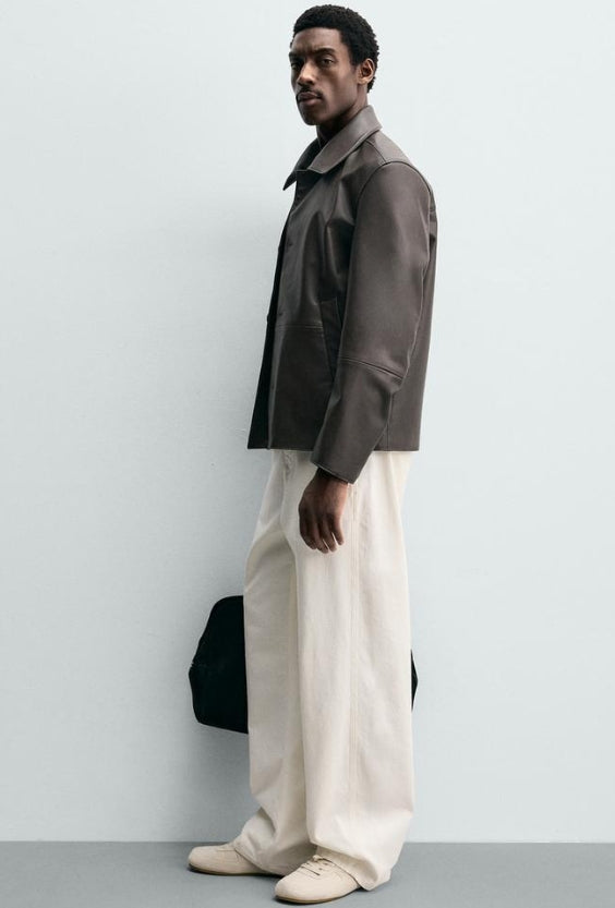 REGULAR FIT FAUX LEATHER OVERSHIRT