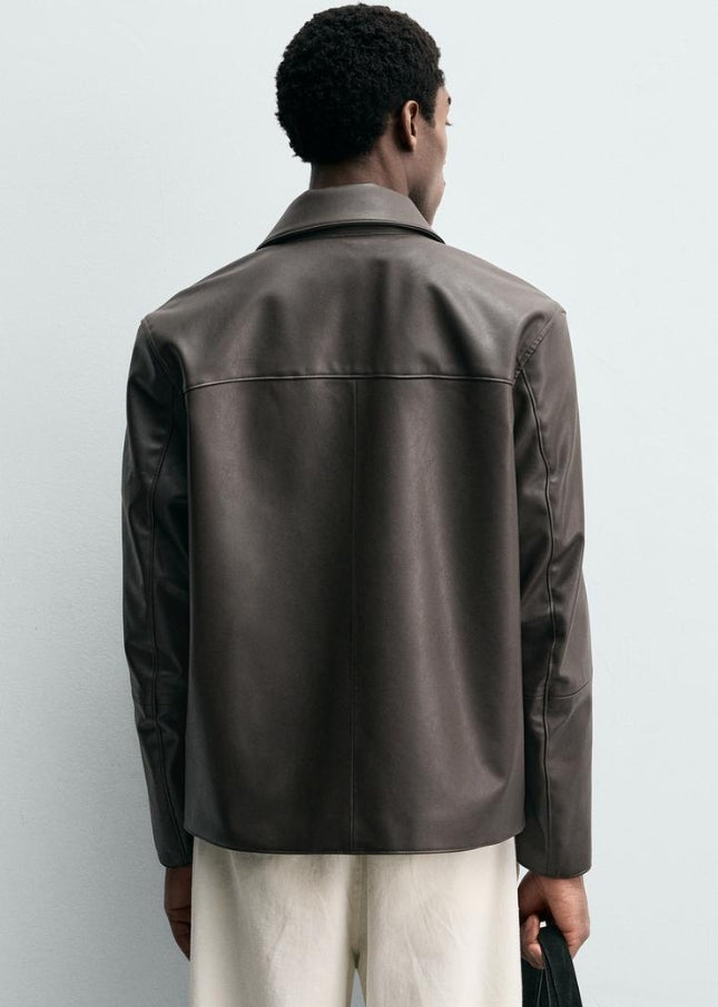REGULAR FIT FAUX LEATHER OVERSHIRT