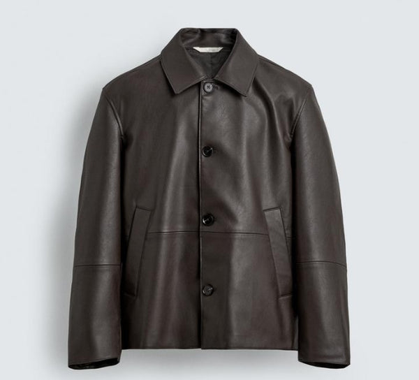 REGULAR FIT FAUX LEATHER OVERSHIRT