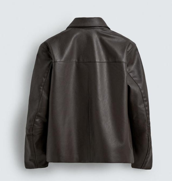 REGULAR FIT FAUX LEATHER OVERSHIRT