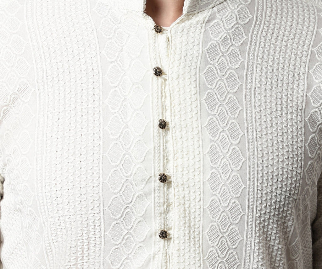 Creme Embroidered Cotton Kurta