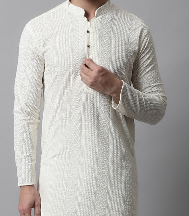 Creme Embroidered Cotton Kurta