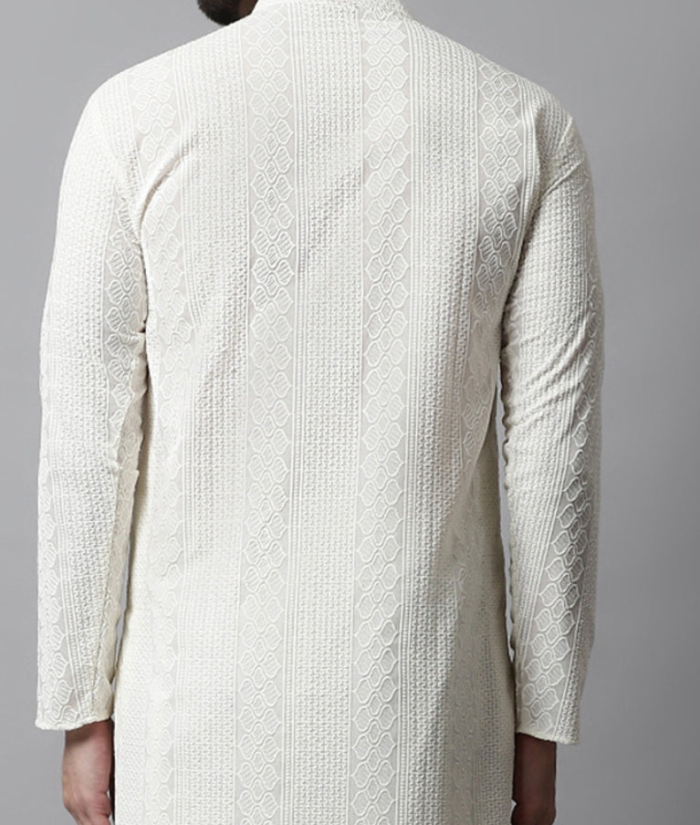 Creme Embroidered Cotton Kurta